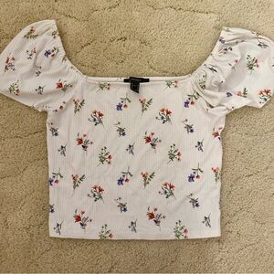 Forever 21 White and Floral Short Sleeve Top
